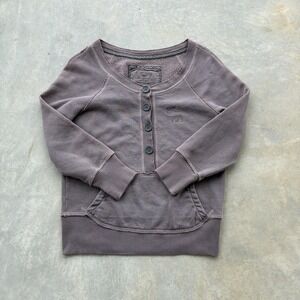 Abercrombie Kids Large Pullover Moose Logo Button Neck Sweatshirt Purple Y2K